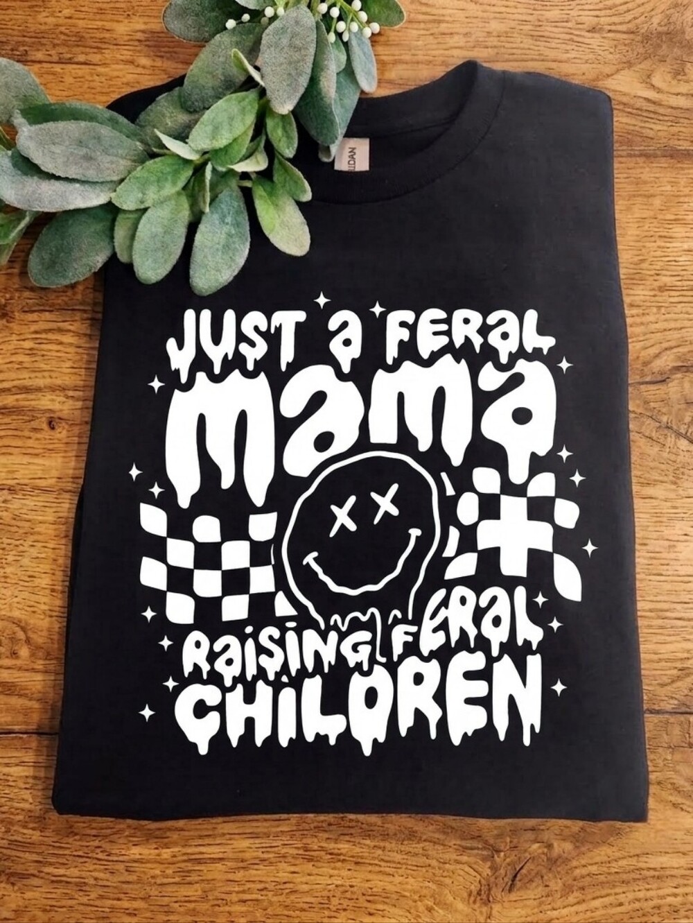 Feral mama Short Sleeve shirt retro cute smiley mom Emo Checkered